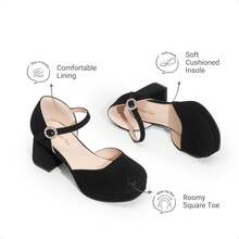 Girls Glitter Platform High Heels Square Toe Ankle Strap Wedding Party Pumps Flower Girl Shoes For Little Big Kid - màu đen - Xem 7