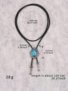 1件时尚百搭蕾丝椭圆形蓝色树脂项链，领结衬衫皮革长项链，个性化简约编织男女通用颈链，情人节派对礼物，日常佩戴 - 復古銀色 - 查看 10