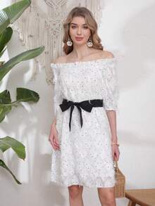 Đầm nữ thanh lịch phối nhiều mảnh vải, có thắt lưng, viền bèo nhún và thêu, thích hợp cho hẹn hò, tiệc tùng, chụp ảnh, biểu diễn sân khấu và hòa nhạc, màu trắng xuân/hè/thu. - trắng - Xem 4