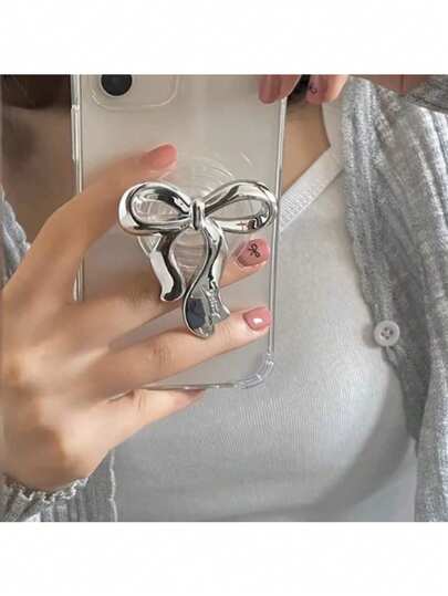Bowknot Phone Holder, Electroplated Ribbon Bow Phone Stand For Watching Videos, Stable And Portable Foldable Phone Holder, Flat Bottom Acrylic Phone Case DIY Decor Accessory
