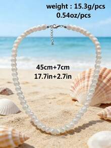 1pc 4m-12m Vintage French Style Pearl Necklace, Simple Choker Necklace With Random Pearl Quantity - White - View 11