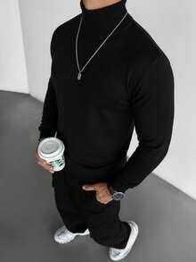 Jersey de cuello alto de manga larga de moda para hombre, otoño/invierno - Negro - Ver 2