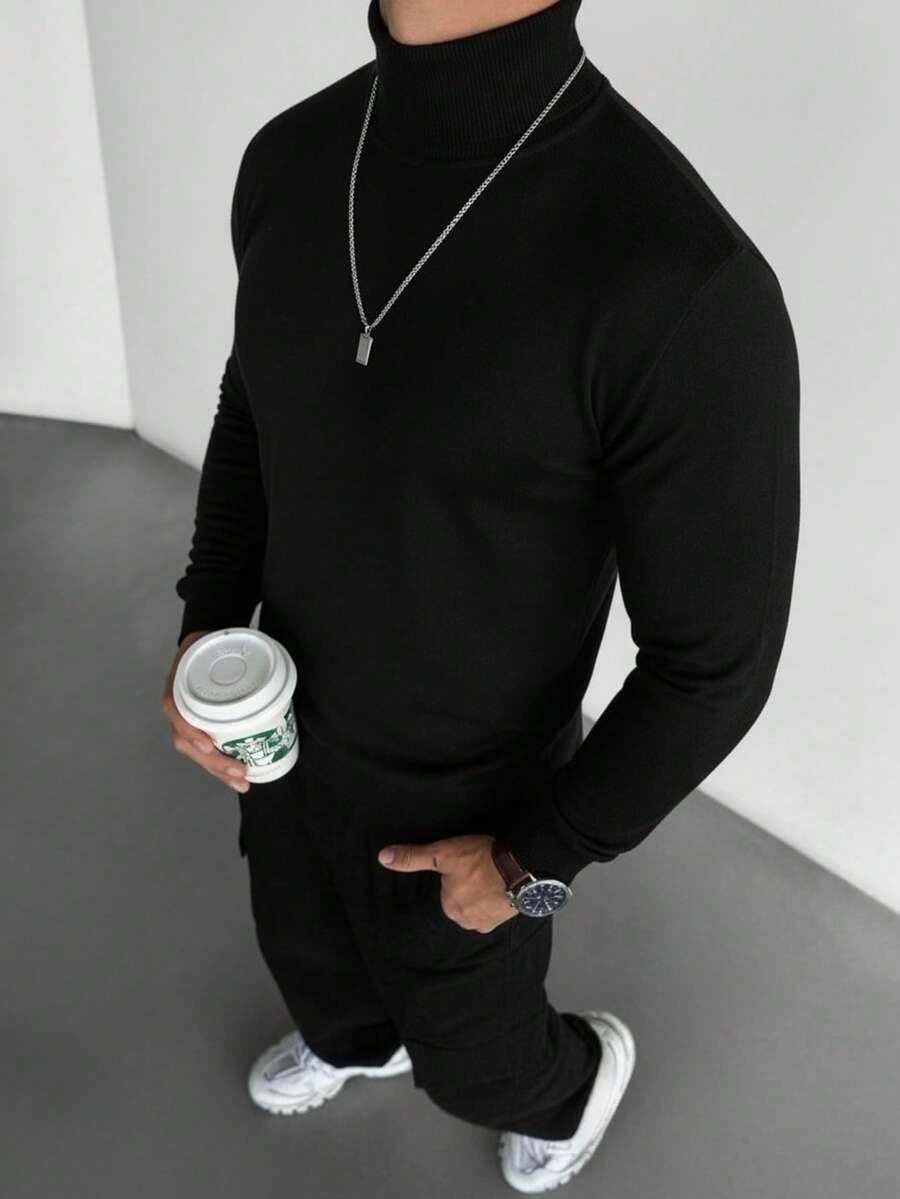 Jersey de cuello alto de manga larga de moda para hombre, otoño/invierno