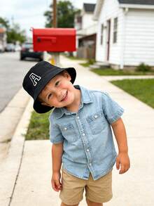1pc Kids Y2K Style 26 Letter Pattern Fashion Bucket Hat, Multifunctional Sun Hat Suitable For Girls Casual Outdoor School Gift, Spring/Summer - Black - View 3