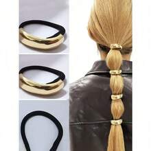 4/1pc Women's Gold Metal Hair Scrunchies - Geometric Pattern Elastic Hair Ties, Suitable For Thick Hair, Elegant Vintage Birthday & Special Occasion Hair Accessories, Delicate Design, Flexible Adjustable ,Ponytail Holders ,Hair Elastics ,Hair Rubber Bands ,Hair Rope - 金色 - 查看 4