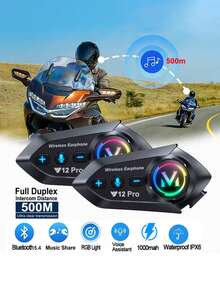Y12 Pro Motorcycle Helmet Intercom Bluetooth 5.4 Headset, 500m Waterproof Wireless Intercom Speaker Hands-Free Intercom - Y12 Pro - View 3