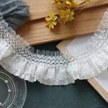 Dây ren xếp ly co giãn 2 thước, rộng 8cm, chất liệu ren co giãn thanh lịch, thích hợp cho rèm cưới, các dự án may vá nhân dịp Ngày của Mẹ, quần áo trẻ em, váy, trang trí nhà cửa DIY. - A - Xem 15