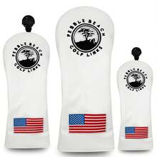 白色皮革高尔夫球杆头套，防水，高尔夫配件及礼品 - 白色 - 查看 1