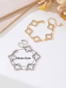 2pcs Luxury Delicate Fashion Classic Hollow Rhinestone Clover Bracelet Set - Multicolor - View 6