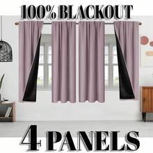 4pcs/Set Pink Blackout Thermal Curtain Fabric - 99% UV Resistant Polyester, Rod Pocket Hanging, Non-Bleachable Plain Weave, Bedroom Art Theme, Coated Blackout Thermal Insulation, Noise Reduction - Ideal For Bedroom, Farmhouse And School Deep Sleep, 80gsm - Pink - View 4