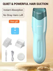 ENSSU 可充电真空理发器套装，2种模式，防水理发器/剪发器，无线理发套装，专业电动理发器，带智能真空功能，防水可充电 - 完美适用于男士胡须和体毛修剪 - 淺藍色 - 查看 12