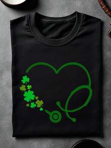 St Patrick's Day Stethoscope Shirt, Lucky Nurse T-Shirt, St Paddy's Nurse Tee, Shamrock Stethoscope Apparel, Cute Irish Nurse Gift, ER Nurse Outfit, GH-521 - màu đen - Xem 1
