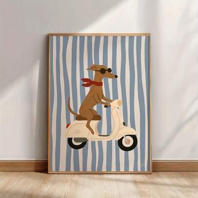1幅，12英寸 x 16英寸可打印狗狗滑板墙画，酷炫动物家庭海报，房间装饰，小狗插画，房间墙画，艺术，趣味创意帆布画墙面装饰，适用于家居卧室、厨房、客厅、浴室