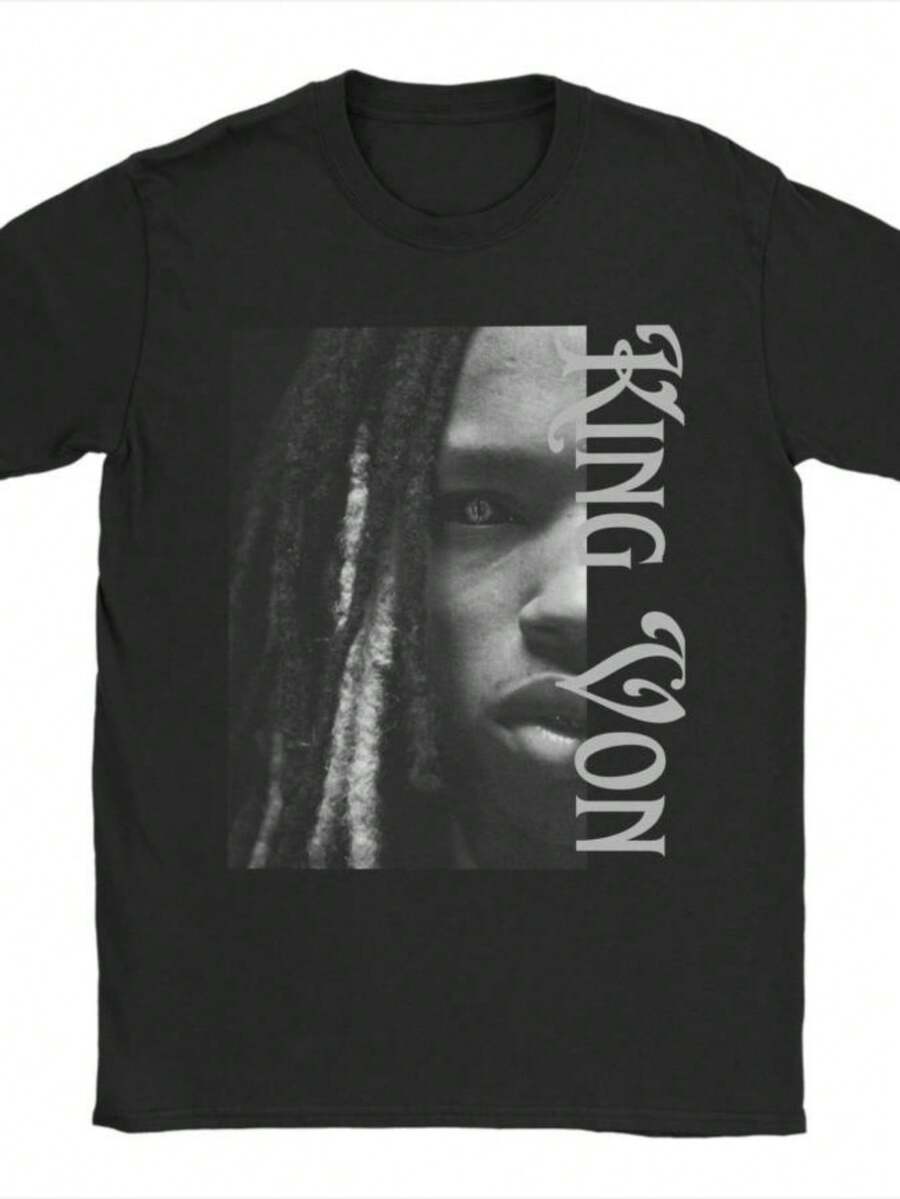 Rapper K-King Vons Half Face T Shirt Men's Summer Funny T-Shirt Crew Neck Tee Shirt Short Sleeve Clothes Party Summer - 黑色 - 查看 1