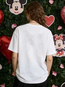 Disney Collaboration Valentine's Day Exclusive 180g Pure Cotton Couple T-Shirt. Casual And Versatile Loose Top - 白色 2 - 查看 3