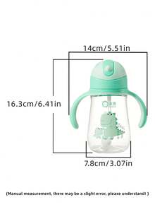 1pc 300ML Cute Design Children's Cup, Infant Anti-Choke Training Cup, Dustproof Leakproof Shockproof, Transparent Weighted Ball, With Handle And Markings, Suitable For Babies 6 Months+, Home, Kindergarten, Outdoor Use, Lovely Cup, Holiday Gift - Green - View 8
