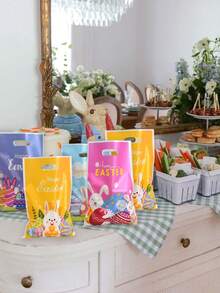 50/30/10pcs Easter Gift Packaging Bags, Cute Rabbit Print Pattern Handled Bags, Party Favor Bags, Gift Wrapping Supplies, Candy Cookies Packaging Bags, Party Giveaway Bags, Suitable For Holiday Parties, Spring Themed Events, Birthday Parties, Easter Egg Hunt - Multicolor - View 7
