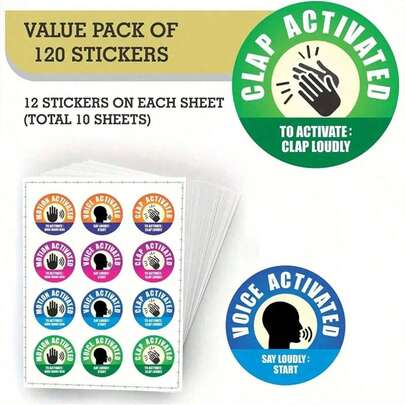120pcs Sound Activated Stickers, Voice, Motion And Clap Activated Labels, Suitable For Vending Machines And Party Events, Can Be Used As Funny And Quirky Novelty Gift Labels