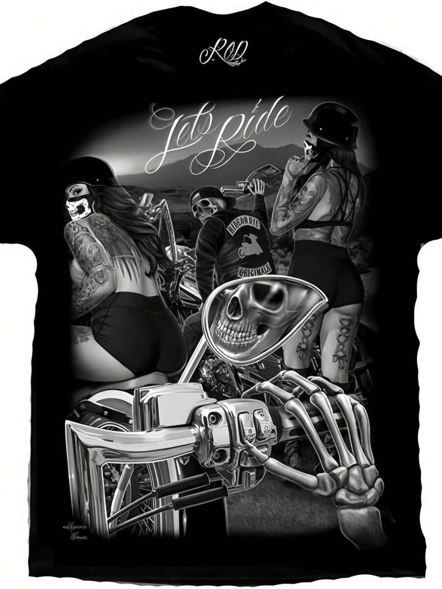 Ride Or Die Mayans Biker Chicks Motorcycle Did Gonzales DGA T Shirt Round Neck Printed Short Sleeve Casual Everyday T-Shirt, They Are Excellent Gifts For Friends And Family,100% Cotton T-Shirts Feature, A Youthful And Fashionable Design - 黑色 - 查看 1