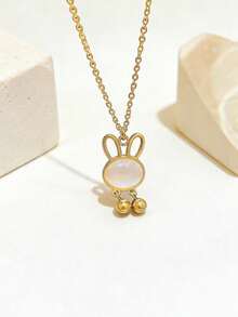 1pc Fashionable Sweet Style High-Color Retention Rabbit Pendant Necklace Accessory - one-size - View 8
