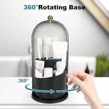 QIYVLOS Toothbrush Holders With Sliding Lid, Rotating 3 Slots Bathroom Organizer Countertop, Tooth Brush Toothpaste Holder Bathroom Counter Stand Caddy For Vanity Makeup Brushes Holder (Black) - ColorA - 查看 3