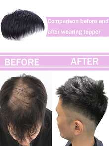 16x18厘米男士短款夹式假发，真人发丝，遮盖白发，自然编织设计 - 自然色&黑色系 - 查看 5