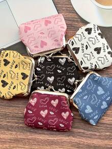 1个时尚印花爱心唇夹零钱包，方便创意的手提包，可用作零钱包或钥匙包，独特的派对礼品袋，日常生活必备工具 - 彩色 - 查看 4