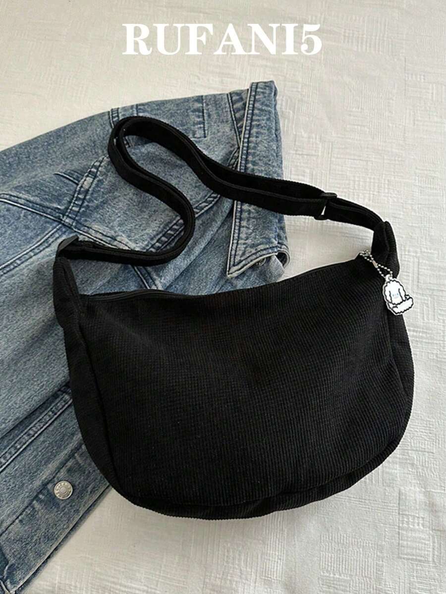 Fashionable Solid Color Casual Cute Crossbody Bag, Minimalist & Practical Multifunctional , Cute - Black - View 1