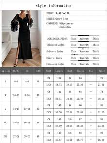 Solid Color Elegant High Slit Thigh Mesh Patchwork Zipper Formal Evening Gown Wedding Black Spring Party - Black - View 2