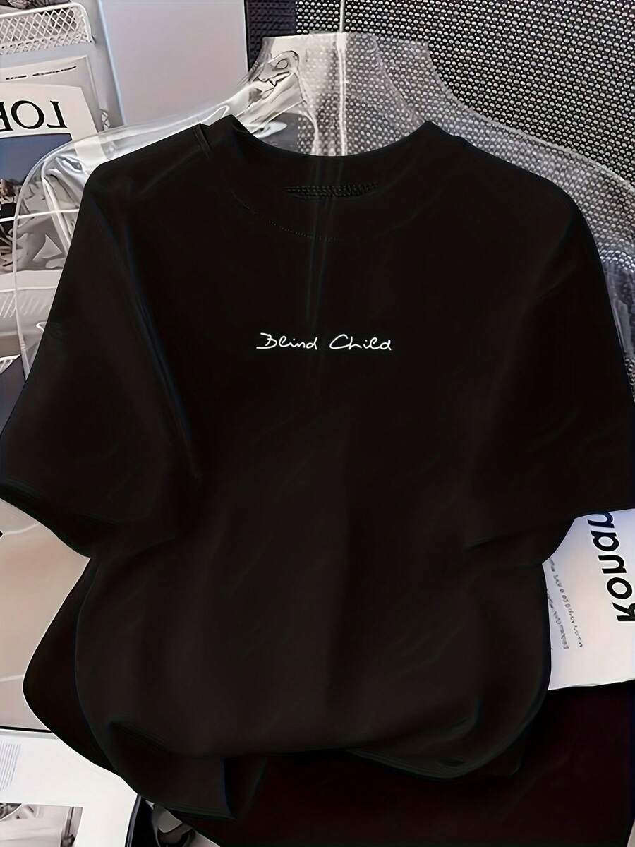 2023 Camiseta Negra con Diseño Original Blind Child Estilo Urbano для Hombres и Mujeres Algodón Comodidad para Todas las Estaciones Ideal para Streetwear и Looks Casuales - Negro - Ver 1