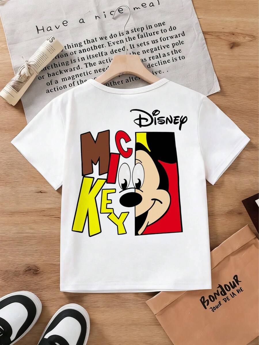 Disney Mickey Mouse Unisex Kids' T-Shirt (Ages 2-14) - Fun Graphic Print Short Sleeve Tee For Boys & Girls, Soft Breathable Fabric, Perfect For Daily Wear & Summer Outings | Express Delivery - 白色 - 查看 1