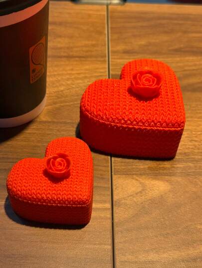 1pc/2pcs [Knitted Rose Heart-Shaped Box]3D Printed Jewelry Storage Box, Creative Valentine's Day Gift, Jewelry Organizer, Luxurious Handmade Texture, A Romantic Surprise For Your Girlfriend