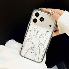 A Cute Doodle Cat Plating Frame Clear Phone Case, Slim Shockproof Cover Compatible With IPhone 17/17 Air/17 Pro/17 Pro Max/16/7/8/11/12/13/14/15/X/XR/Xs/Plus/Pro/Pro Max/SE2 - Black - View 5