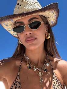 1副女士菱形金属时尚眼镜，适合日常佩戴 - 黑色 - 查看 2