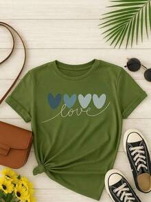 Kit 3 Camisetas Femininas Estampa Coração - Frases Positivas – 100%¨Algodão, Casual, Confortáveis - Multicolorido - Visão 3