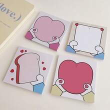 1pc Handheld Heart-Shaped Toast Series Notebook, Comes With 50 Sheets Non-Stick Memo Pads - Suitable For Office, School, Home Organization, Strawberry Themed Supplies - Multicolor - View 1