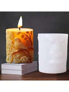 Captivating Bird & Branch Design With Rose Flower Details, Silicone Mold Suitable For DIY Candle Making - White - View 3