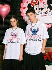 Disney Collaboration Valentine's Day Exclusive 180g Pure Cotton Couple T-Shirt. Casual And Versatile Loose Top - 白色 2 - 查看 1