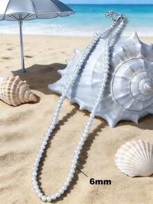 1pc 4m-12m Vintage French Style Pearl Necklace, Simple Choker Necklace With Random Pearl Quantity - White - View 18