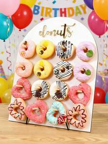 Giá trưng bày bánh donut bằng gỗ màu trắng 9 lỗ/16 lỗ, giá đựng bánh ngọt, giá đựng món tráng miệng dùng cho tiệc sinh nhật, tiệc cưới, tiệc mừng em bé, Lễ Tạ ơn, trang trí tiệc Giáng sinh, quà tặng tiệc tùng - trắng - Xem 5