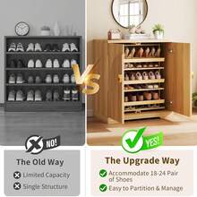 Vlsrka Shoe Cabinet Storage For Entryway, 6-Tier Rotating Shoe Organizer Cabinet With Doors And Shelves, Wooden Fluted Shoe Rack For Hallway, Foyer, Closet, Wood - 棕色 - 查看 7