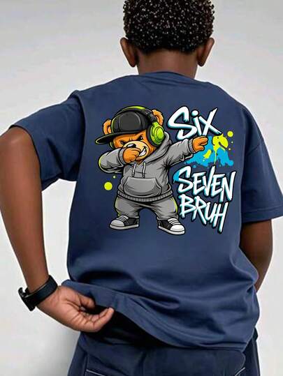 Tween Boys Casual Printed Crew Neck Short Sleeve T-Shirt, Summer Top