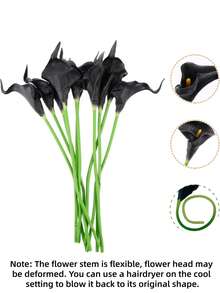 MEHELANY 12支/6支/1支 40厘米黑色仿真马蹄莲，PU材质，假花，适用于家居婚礼装饰、室内外装饰、花园装饰、派对装饰、波西米亚风装饰、节日派对装饰、母亲节生日庆祝、日常礼物 - 黑色 - 查看 4