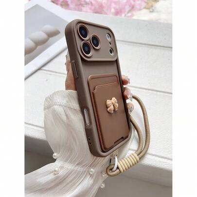 Bow-Knot Luxury Minimalist Bow Card Holder Diamond Gradient Phone Case With Lanyard, Compatible With IPhone 11, 12, 13, 14, 15, 16, 17, A51, A52, A53, A54, A55, A56, S20, S21, S23, S24, S25, A31, A32, A33, And Other Phone Models