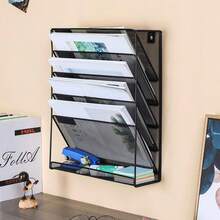 Aimall File Storage Rack, Wrought Iron Desktop Storage Rack, Office Supplies Wall Mounted Iron Mesh Rack, File Management Rack - Black - View 10