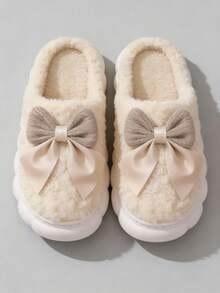 Bowknot Soft Thermal Lined Slippers For Home - White - View 4