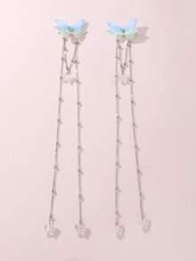 2个装女士时尚优雅绿蓝3D蝴蝶结流苏发夹，适合日常、节日、派对搭配 - 彩色 - 查看 2