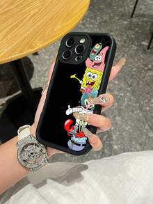 SpongeBob SquarePants 1 pieza Funda de teléfono a prueba de golpes con diseño pintado de la familia de Bob Esponja Pantalones Cuadrados, estilo creativo y lindo, compatible con Samsung/Apple 17/16/15/14/13/12/11 Pro Max/12 Pro/14 Plus y otros modelos - Multicolor - Ver 2