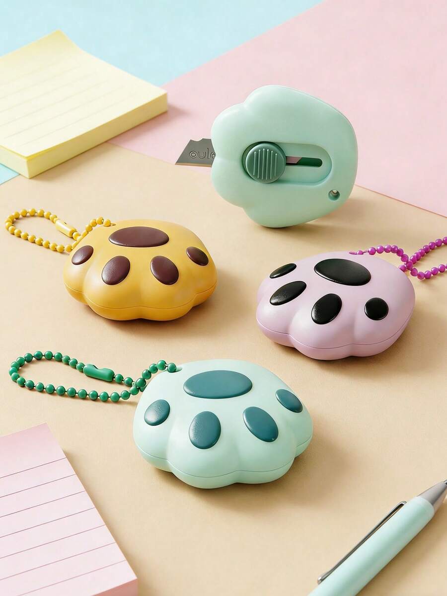 3 piezas Cortador de papel portátil mini, abridor de cajas con forma de pata de gato apto para el hogar, la oficina, la escuela, manualidades y embalaje, artículos de papelería esenciales - Conjuntos - Ver 1