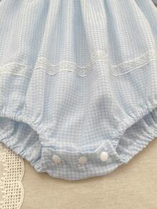 女婴夏季刺绣彼得潘领连体衣 - 淺藍色 - 查看 5